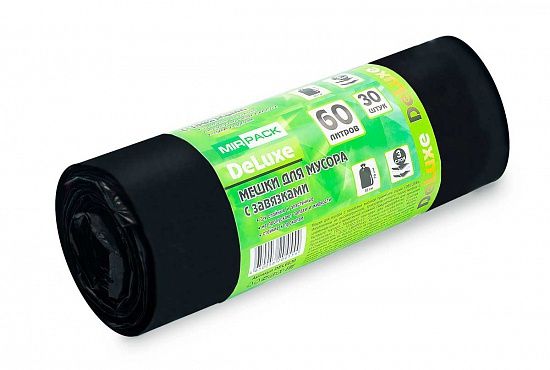 Мешки для мусора 60 л с завязками, 40 мкм, 30 шт. ПСД, 3 слоя, особопрочные, черные- для дома. - Вид 2