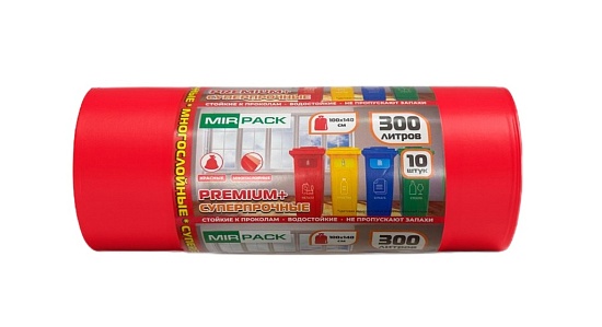 Мешки для мусора 300 л, 70 мкм, ПВД, 10 шт, размер 100х140 см, красные - Вид 1