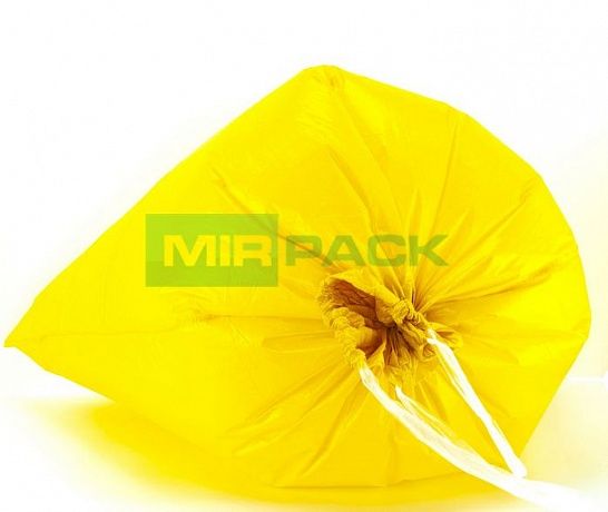 Мешки для мусора с завязками 120 литров, 10 штук, ПCД, 3-х слойный желтые 35 мкм для тяжелого и острого мусора прямое дно + ленты для затягивания - Вид 3